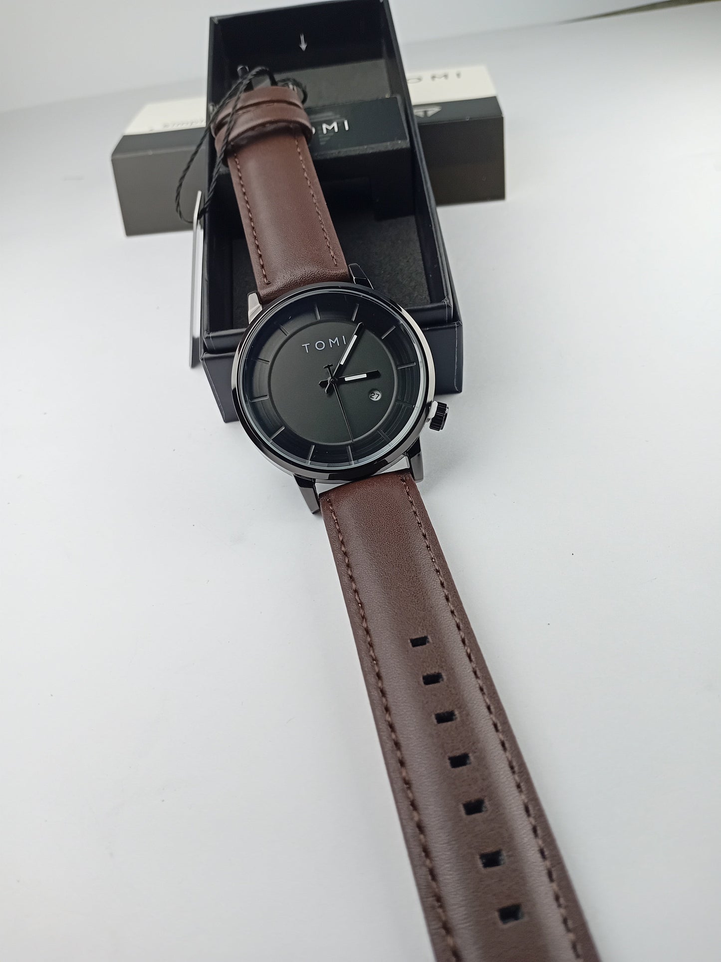 TOMI T-101 Casual Men’s Watch – Date Quartz, Brown Silver Dial