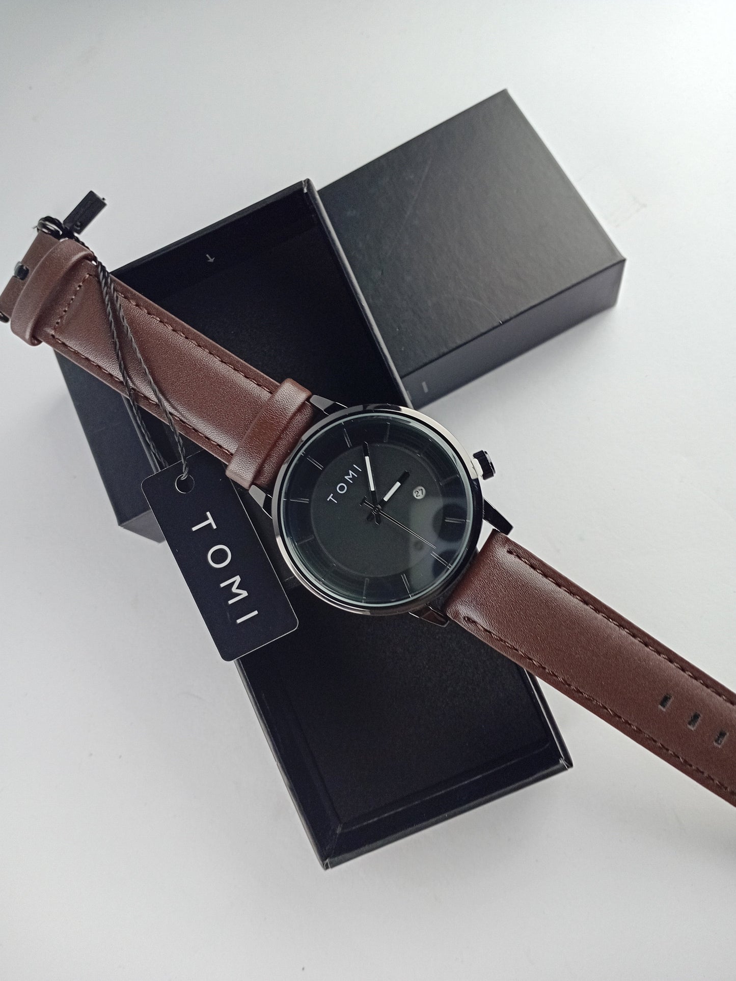 TOMI T-101 Casual Men’s Watch – Date Quartz, Brown Silver Dial