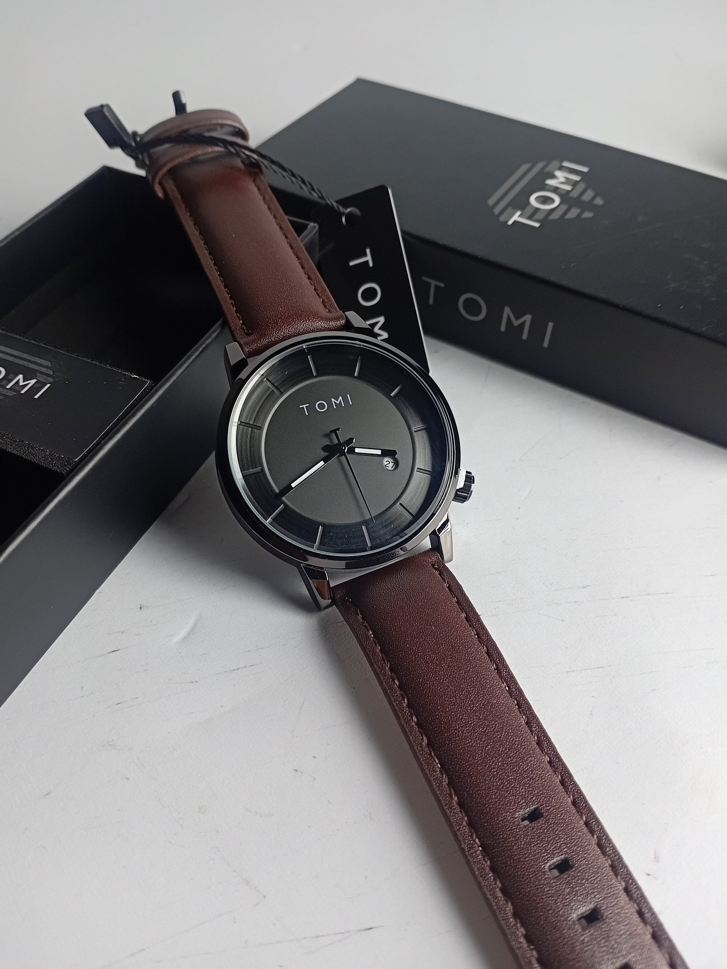 TOMI T-101 Casual Men’s Watch – Date Quartz, Brown Silver Dial