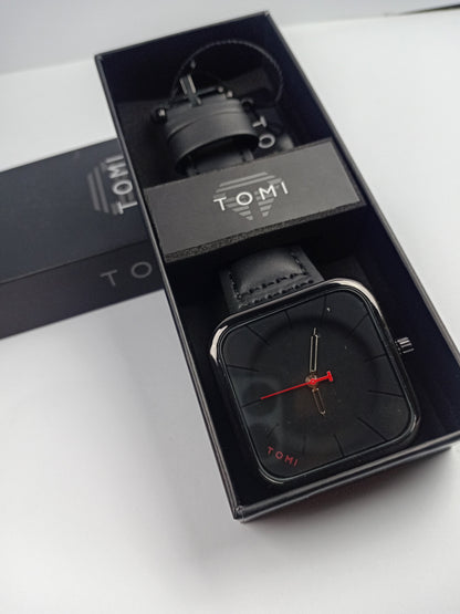 TOMI T-093 Men’s Square Dial Watch – Casual Fashion with Leather Strap