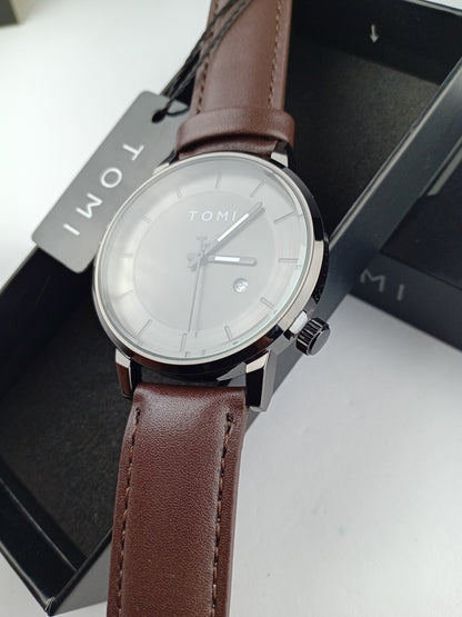 TOMI T-101 Casual Men’s Watch – Date Quartz, Brown Silver Dial