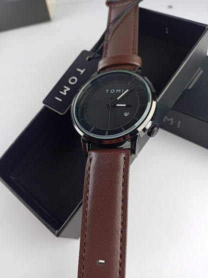 TOMI T-101 Casual Men’s Watch – Date Quartz, Brown Silver Dial