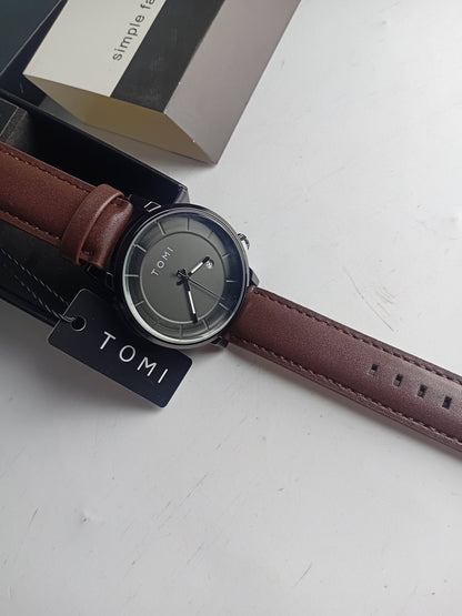 TOMI T-101 Casual Men’s Watch – Date Quartz, Brown Silver Dial