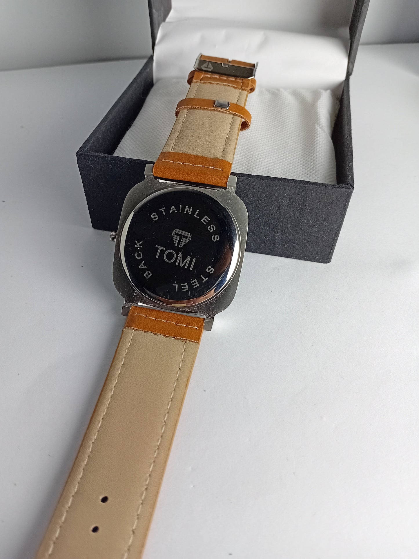 TOMI T084 Men’s Leather Strap Watch – Brown Dial | Silver Border