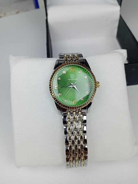 True Worth Women’s Luxury Two-Tone Watch – Green Dial with Crystal Markers