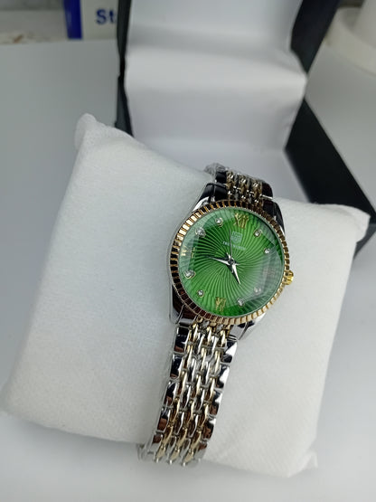 True Worth Women’s Luxury Two-Tone Watch – Green Dial with Crystal Markers