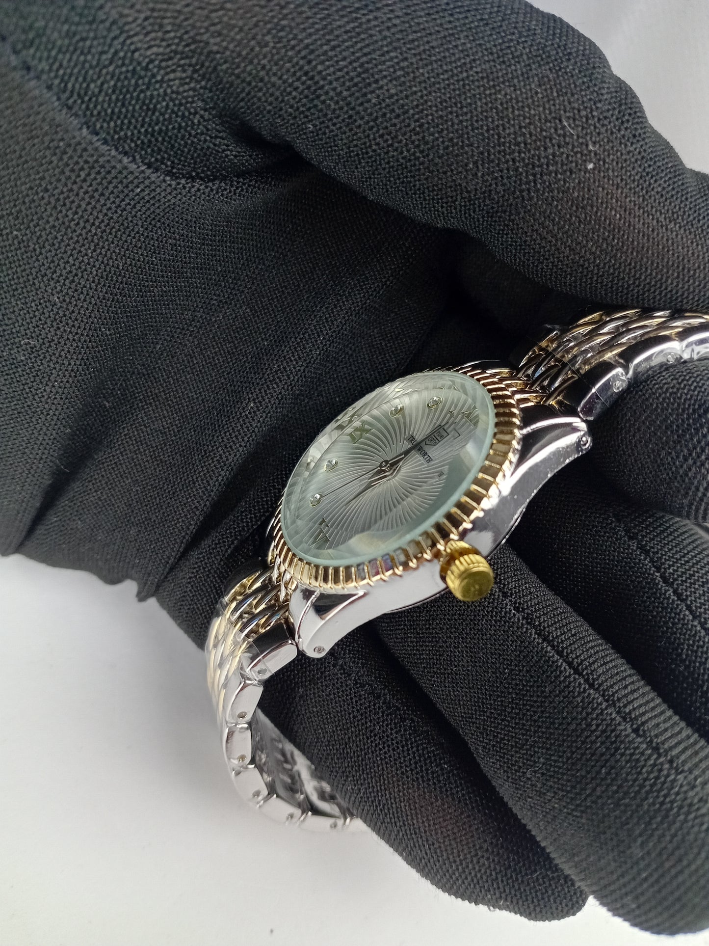 True Worth Women’s Luxury Two-Tone Watch – White Dial with Crystal Markers