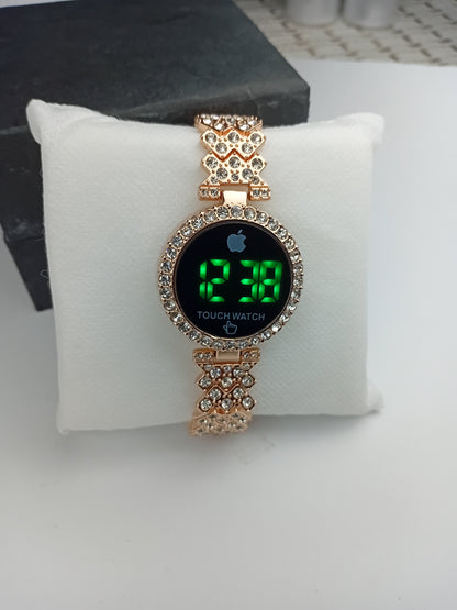 Crystal Rose Gold Touch Watch – Elegant Women’s Digital Timepiece
