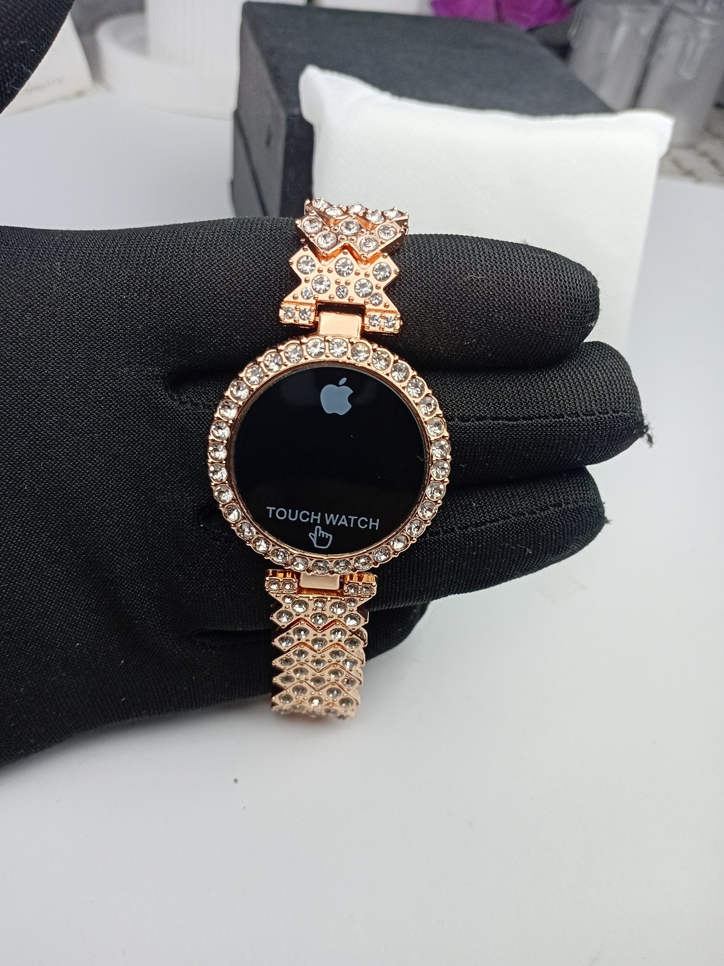 Crystal Rose Gold Touch Watch – Elegant Women’s Digital Timepiece