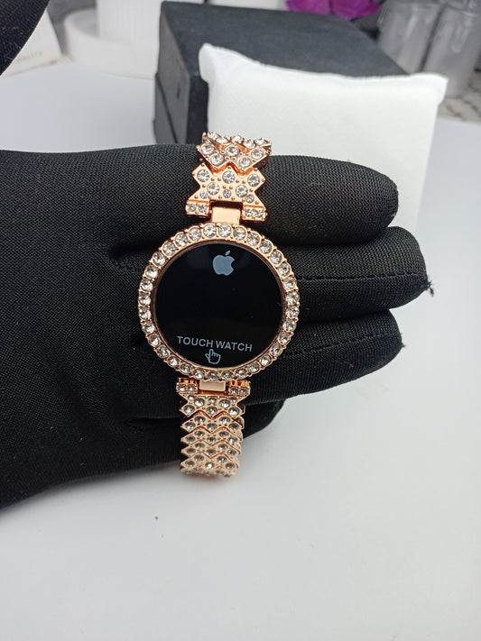Crystal Rose Gold Touch Watch – Elegant Women’s Digital Timepiece