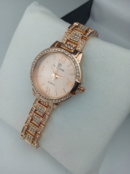 Riluns Luxury Women’s Crystal Stainless Steel Watch – Pink Dial