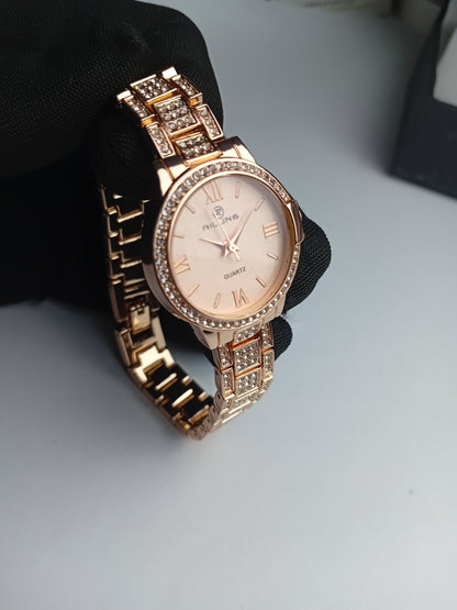 Riluns Luxury Women’s Crystal Stainless Steel Watch – Pink Dial