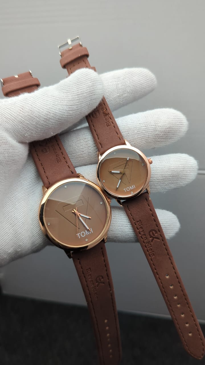 TOMI Couple’s Watch Set – Leather Strap in Black, White & Brown
