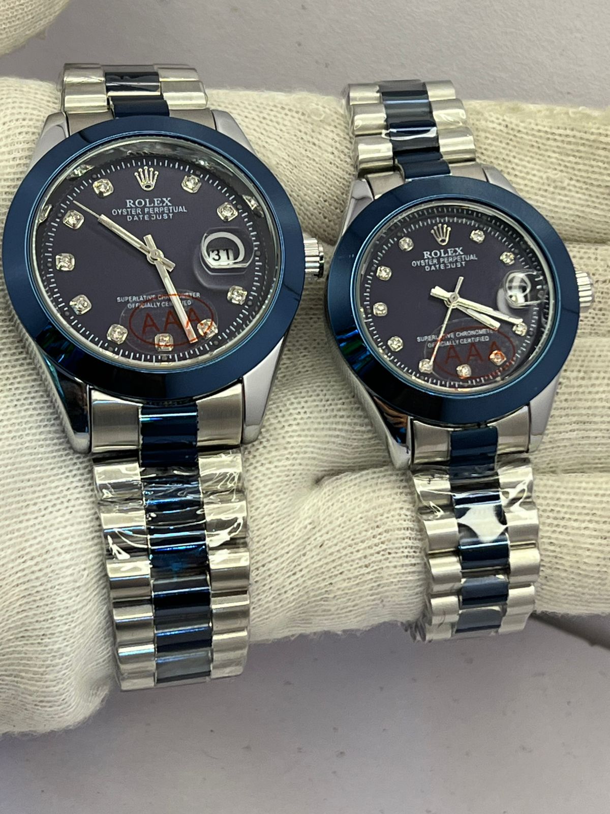 Luxury AAA Rolex-Inspired Couple Watch Set – Stainless Steel with Diamond Markers