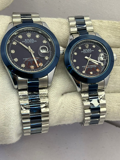 Luxury AAA Rolex-Inspired Couple Watch Set – Stainless Steel with Diamond Markers