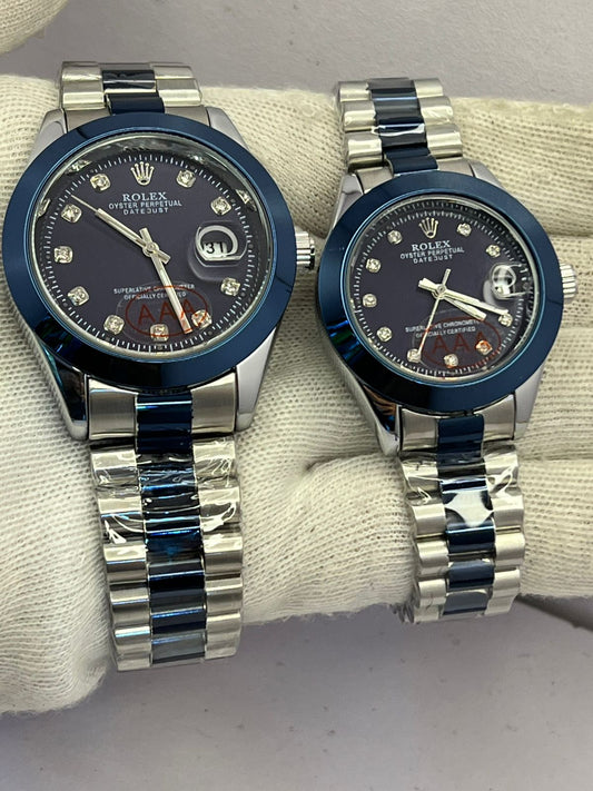 Luxury AAA Rolex-Inspired Couple Watch Set – Stainless Steel with Diamond Markers