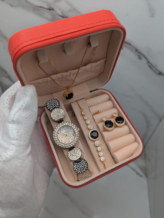Luxury Crystal Women’s Watch & Jewelry Set – 4-Piece Gift Collection (Multiple Designs)