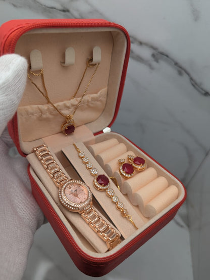 Luxury Crystal Women’s Watch & Jewelry Set – 4-Piece Gift Collection (Multiple Designs)