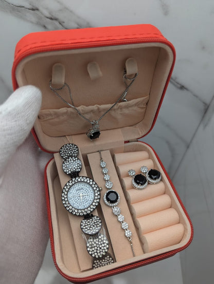 Luxury Crystal Women’s Watch & Jewelry Set – 4-Piece Gift Collection (Multiple Designs)