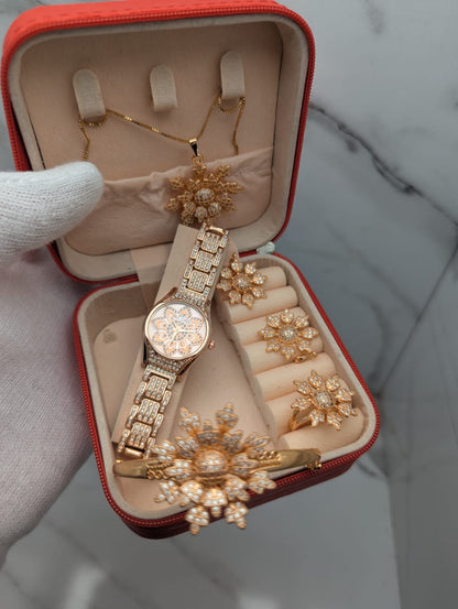 Luxury Crystal Women’s Watch & Jewelry Set – 4-Piece Gift Collection (Multiple Designs)