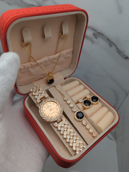 Royale Glamour 4-Piece Women's Watch & Jewelry Gift Set – Multiple Colors
