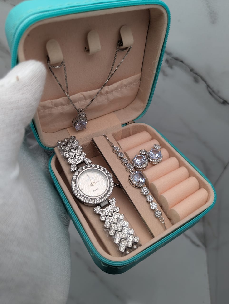 Royale Glamour 4-Piece Women's Watch & Jewelry Gift Set – Multiple Colors