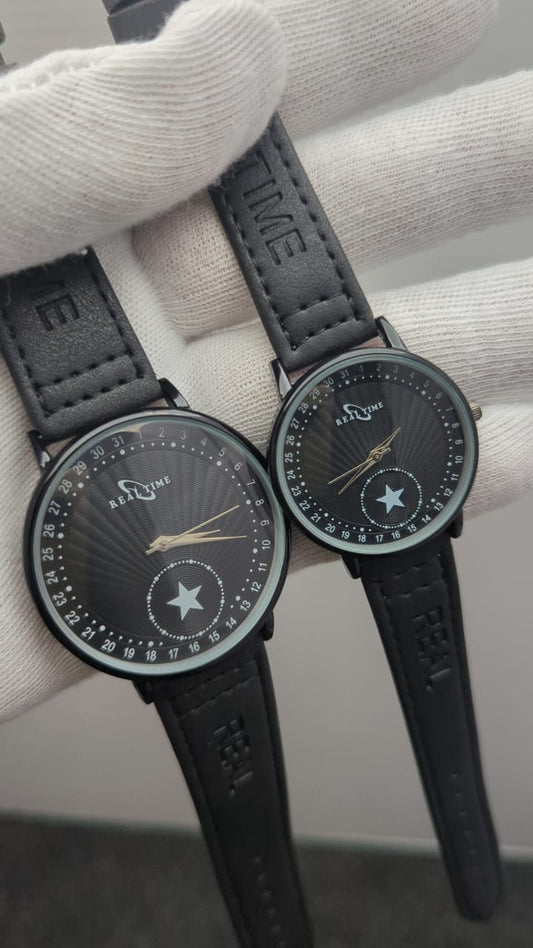 Realtime Couple’s Watch Set – Premium Leather Strap in Multiple Colors