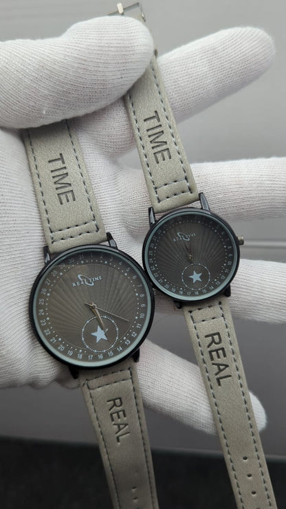 Realtime Couple’s Watch Set – Premium Leather Strap in Multiple Colors