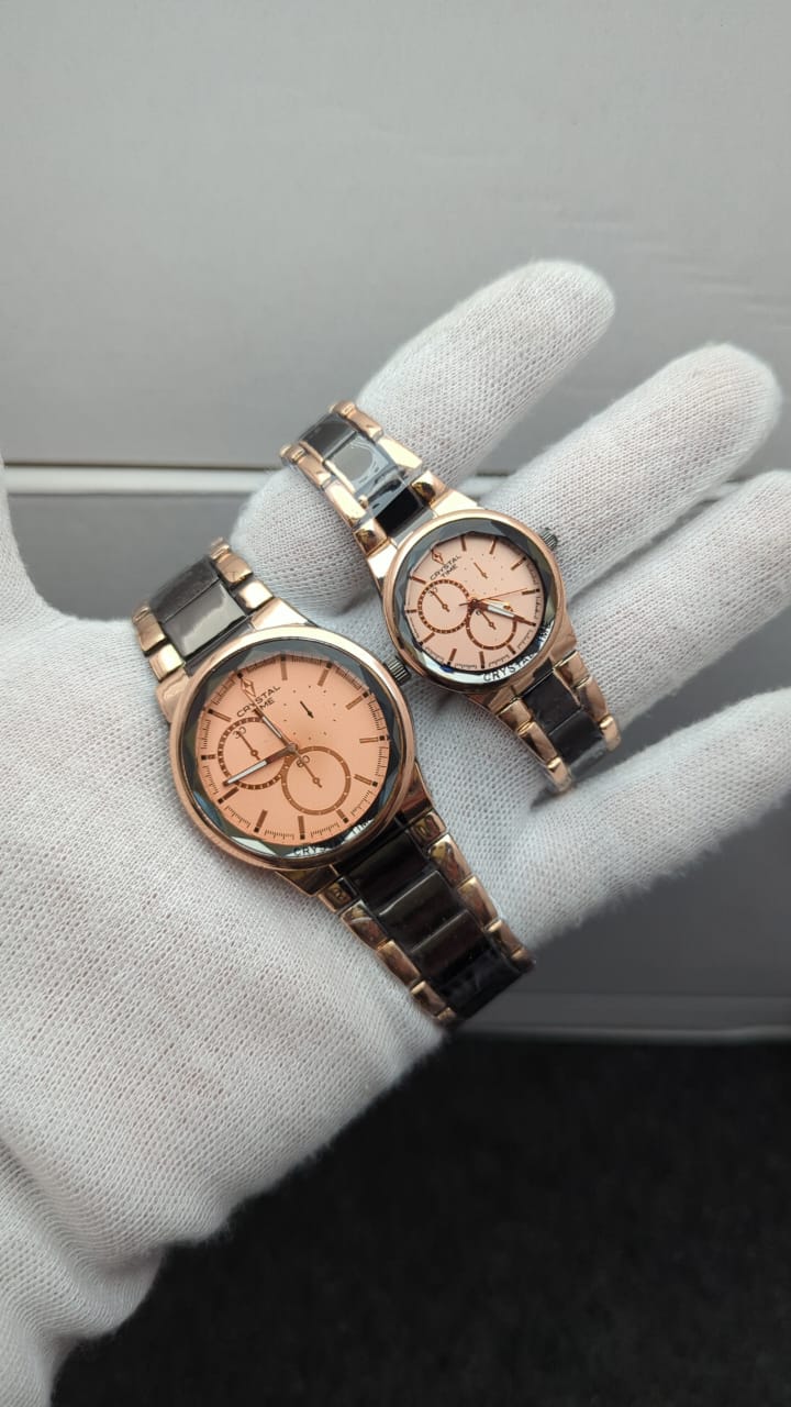 Crystal Stainless Steel Couple’s Watches – Round Dial, Elegant Designs & Colors