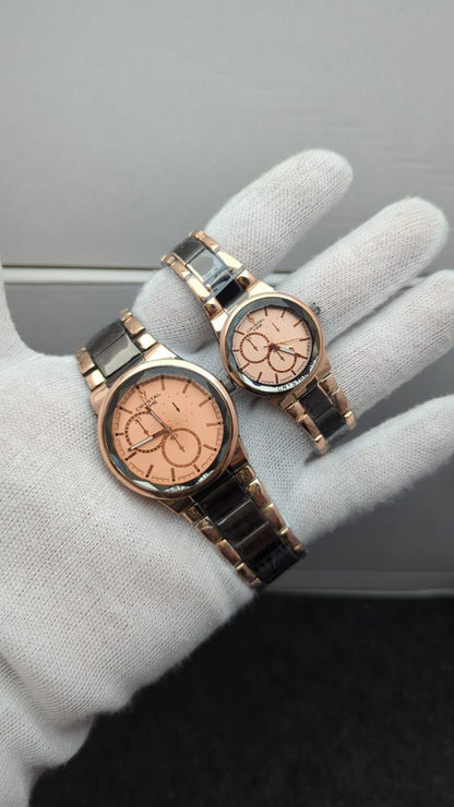 Crystal Stainless Steel Couple’s Watches – Round Dial, Elegant Designs & Colors