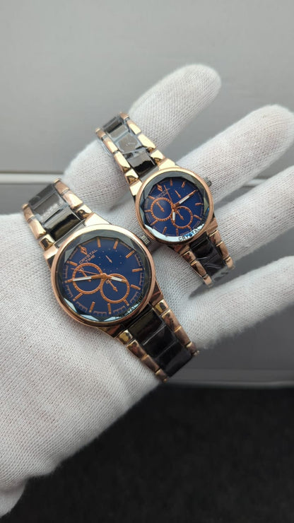 Crystal Stainless Steel Couple’s Watches – Round Dial, Elegant Designs & Colors