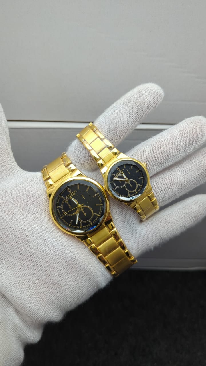 Crystal Stainless Steel Couple’s Watches – Round Dial, Elegant Designs & Colors