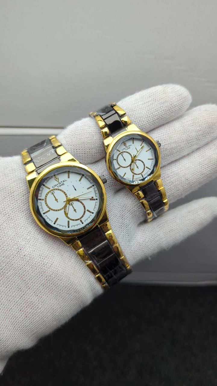 Crystal Stainless Steel Couple’s Watches – Round Dial, Elegant Designs & Colors