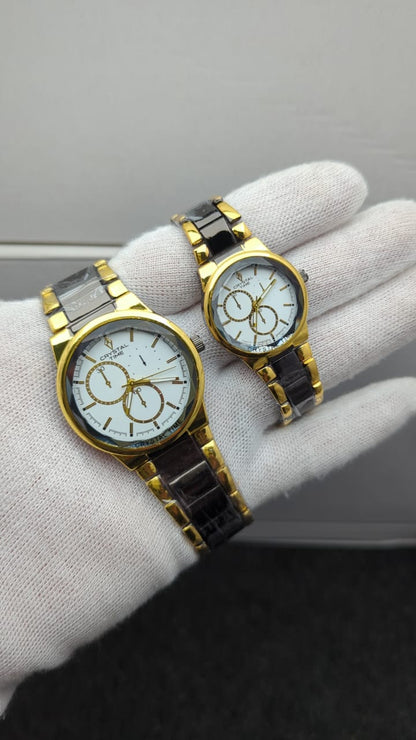 Crystal Stainless Steel Couple’s Watches – Round Dial, Elegant Designs & Colors