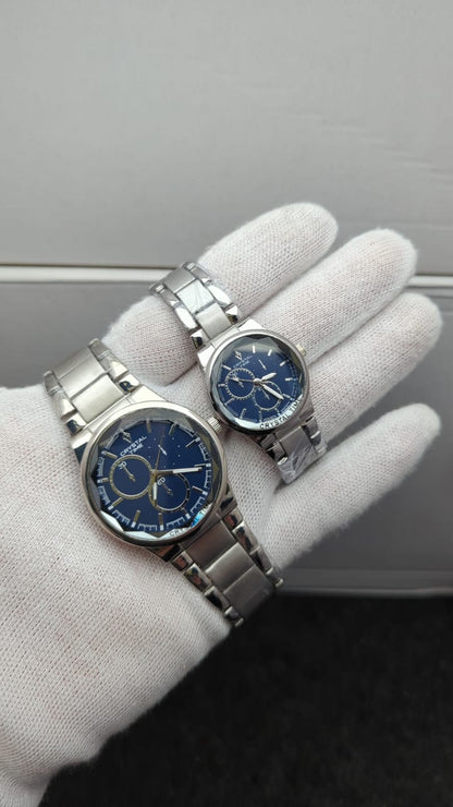 Crystal Stainless Steel Couple’s Watches – Round Dial, Elegant Designs & Colors