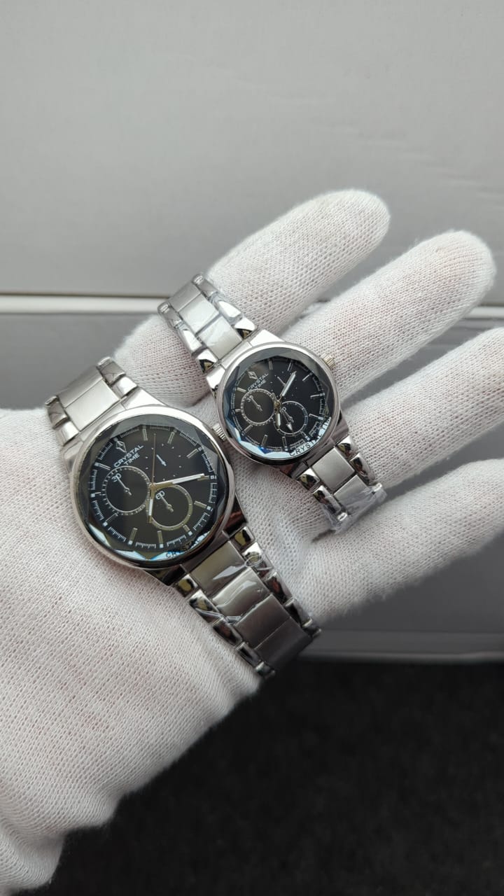 Crystal Stainless Steel Couple’s Watches – Round Dial, Elegant Designs & Colors