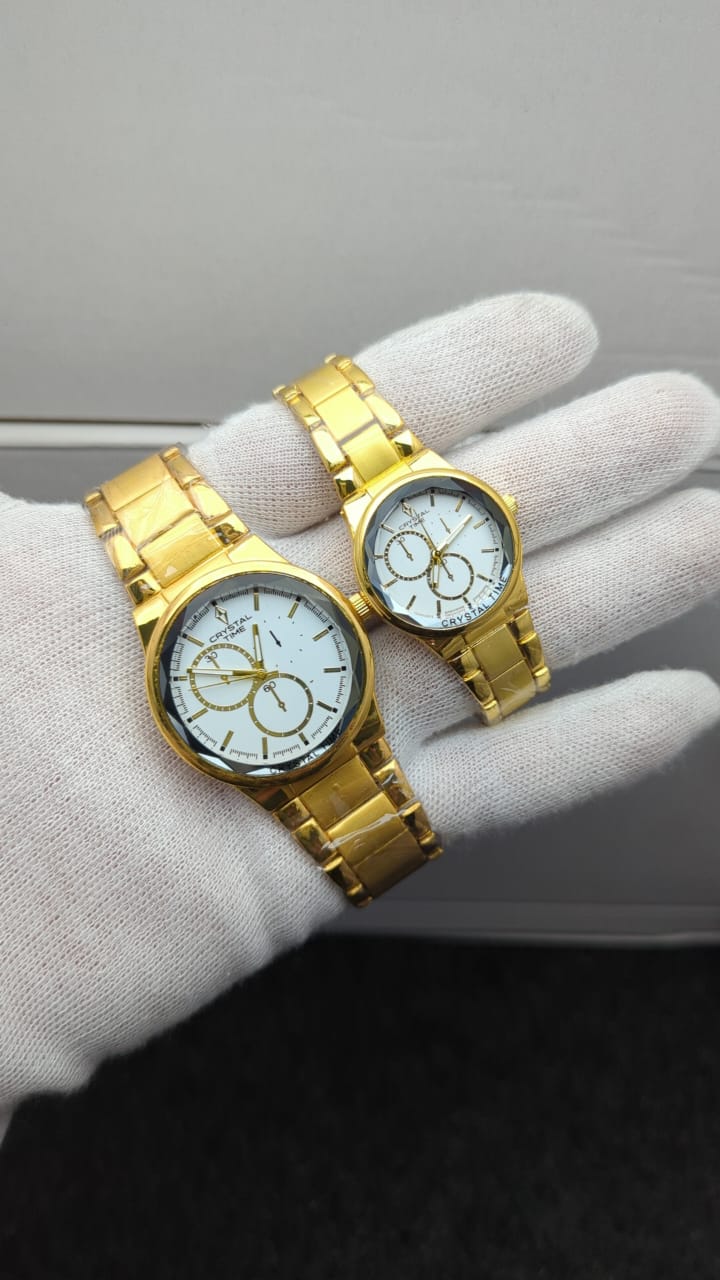 Crystal Stainless Steel Couple’s Watches – Round Dial, Elegant Designs & Colors