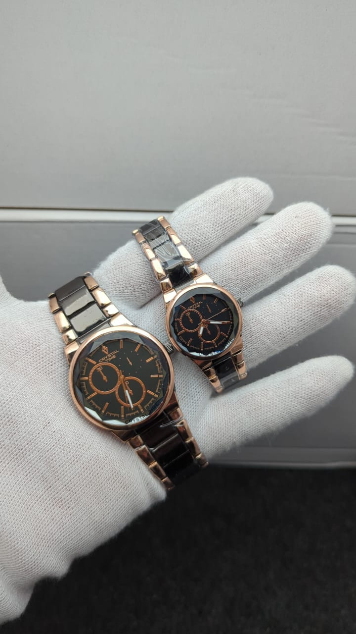 Crystal Stainless Steel Couple’s Watches – Round Dial, Elegant Designs & Colors