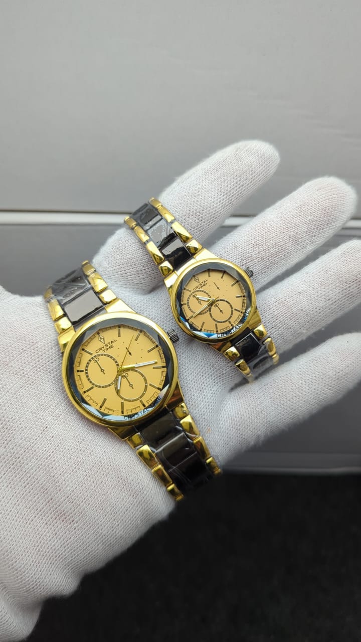 Crystal Stainless Steel Couple’s Watches – Round Dial, Elegant Designs & Colors