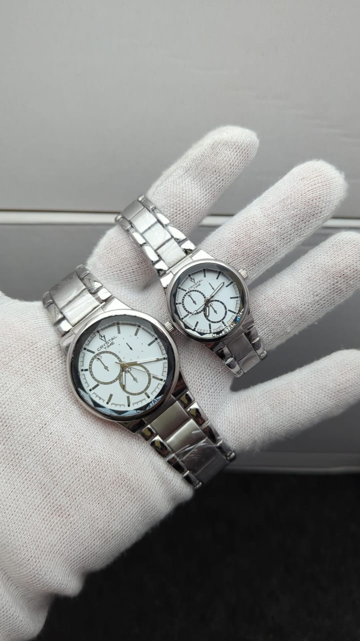 Crystal Stainless Steel Couple’s Watches – Round Dial, Elegant Designs & Colors