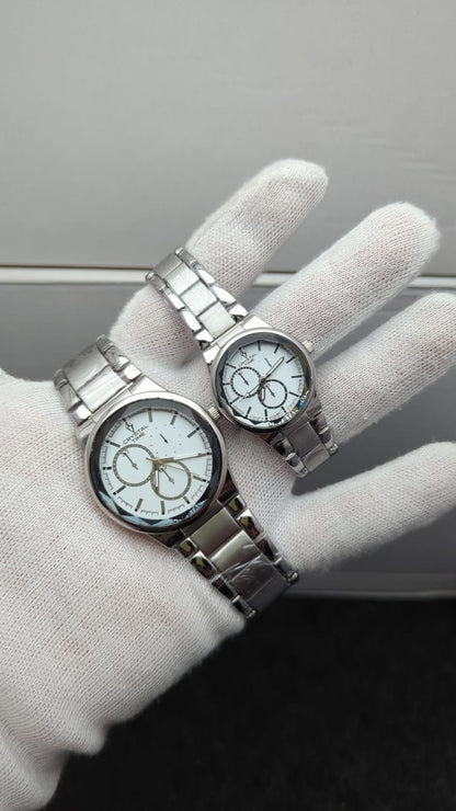 Crystal Stainless Steel Couple’s Watches – Round Dial, Elegant Designs & Colors