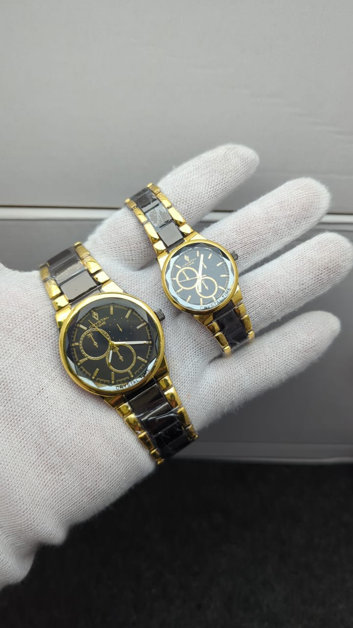 Crystal Stainless Steel Couple’s Watches – Round Dial, Elegant Designs & Colors