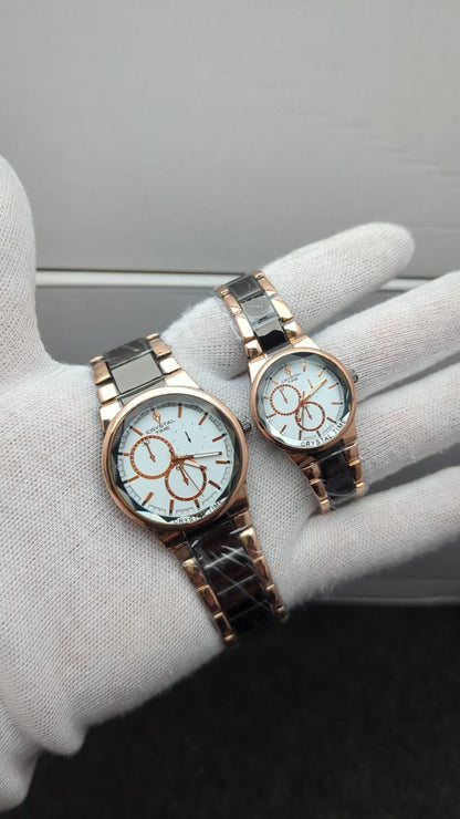 Crystal Stainless Steel Couple’s Watches – Round Dial, Elegant Designs & Colors