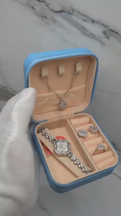 Luxury Women's Watch & Jewelry Gift Set – 4-Piece Floral Design (Necklace, Ring, Earrings & Watch)